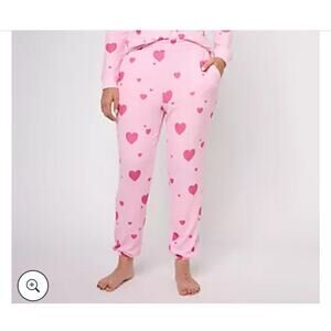 Bumblebella Jill Martin Rose Pink Joggers Pajama Pant Size L NWOT Hearts A617017